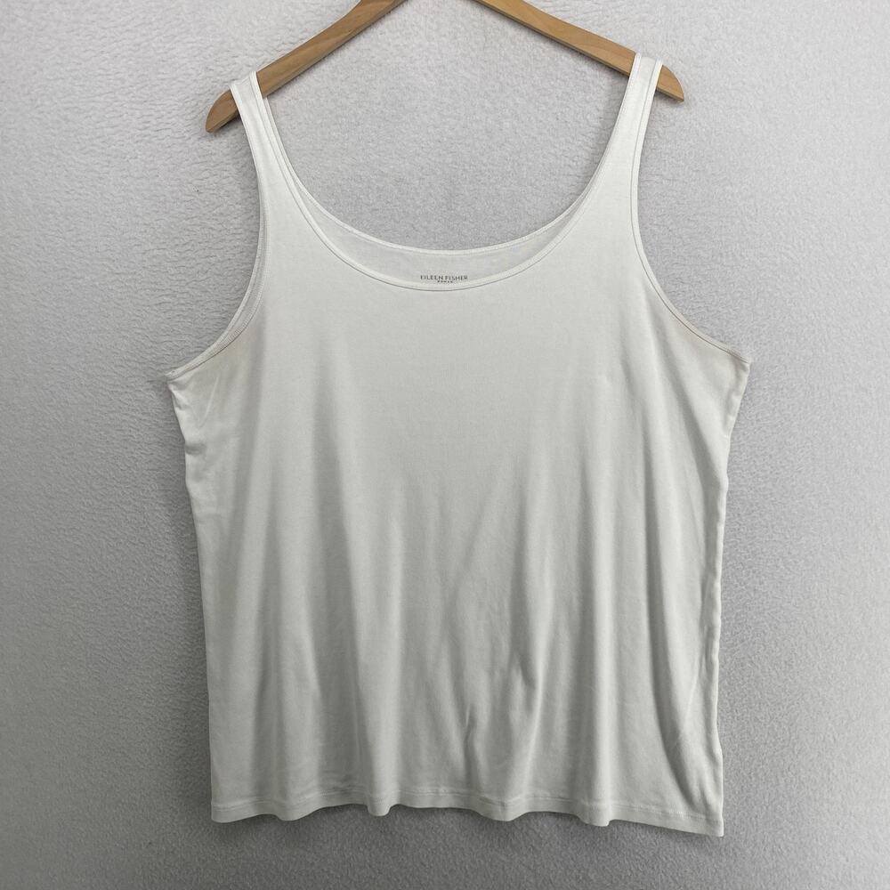EILEEN FISHER Tank Top 3X Plus Organic Cotton Ribbed Cami Slim Scoop Neck White